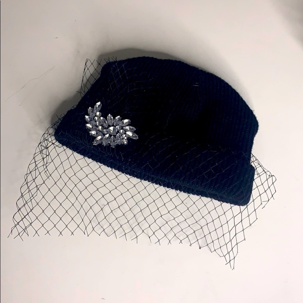 Face net black Jewel embellished knit beanie cap winter